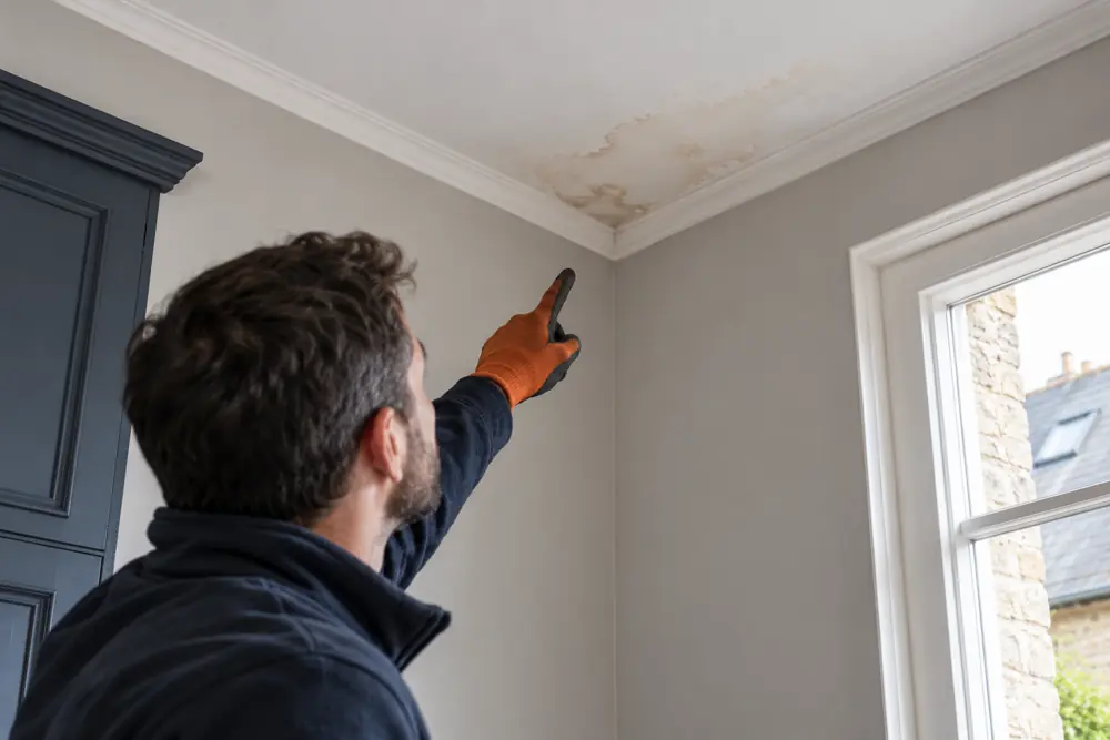 Examen d’une trace d’infiltration sur un plafond