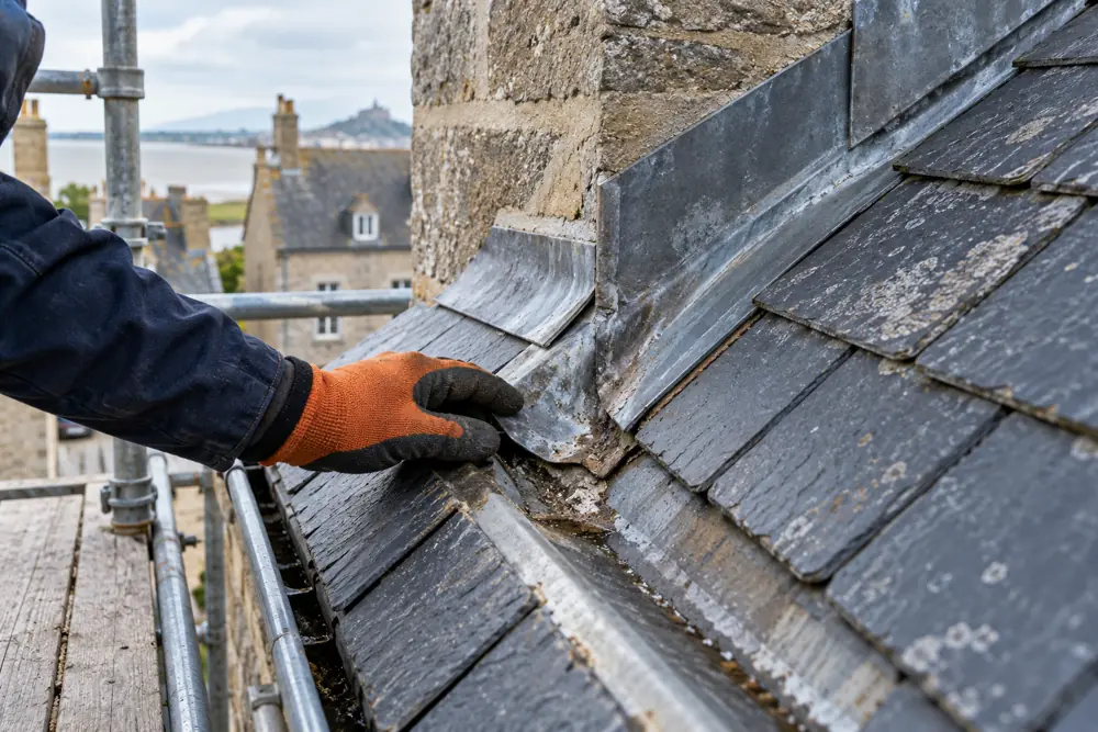 Examen d’un raccordement métallique au pied d’une cheminée